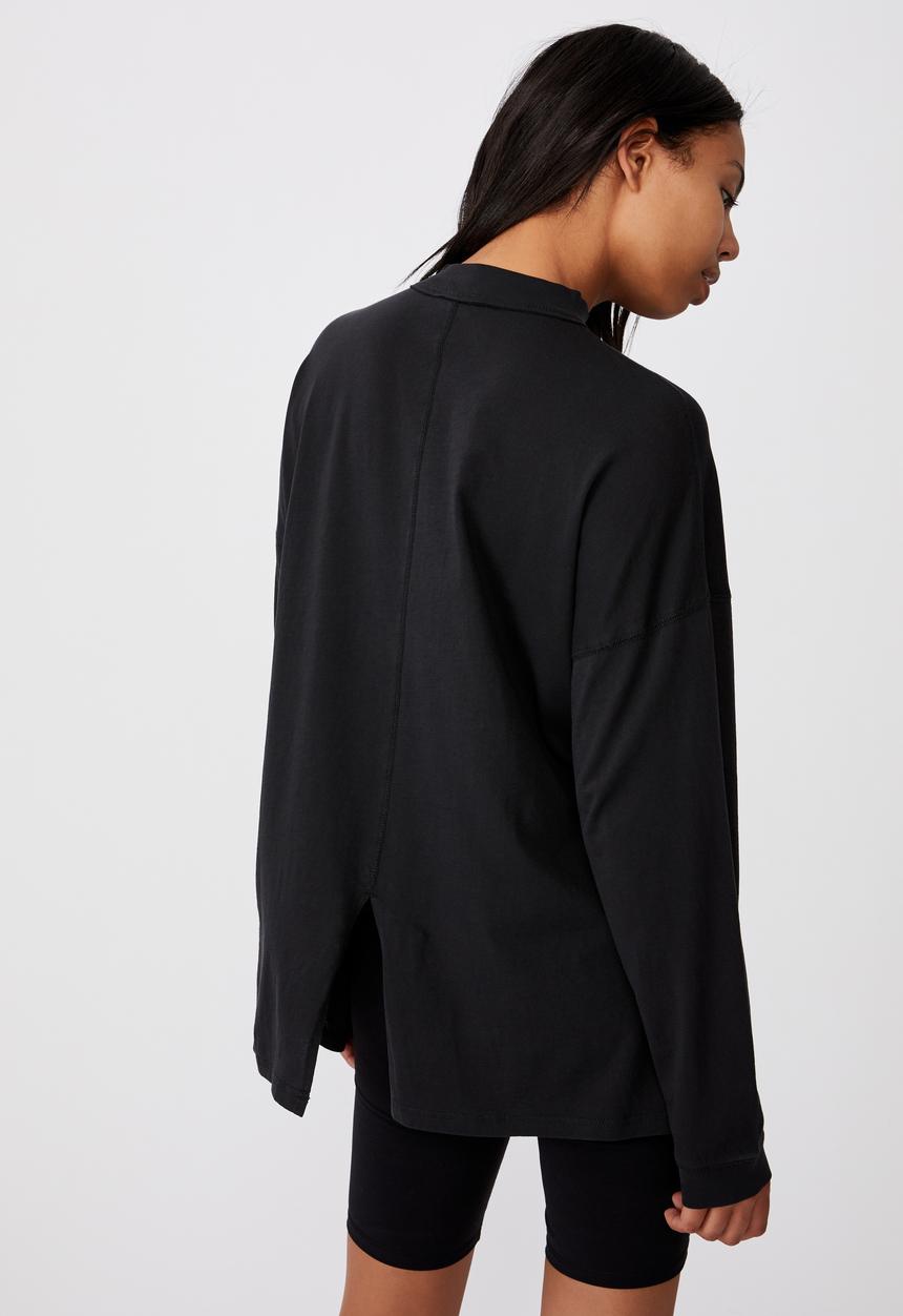 Cotton On - 90s longline drop shoulder long sleeve top - washed black