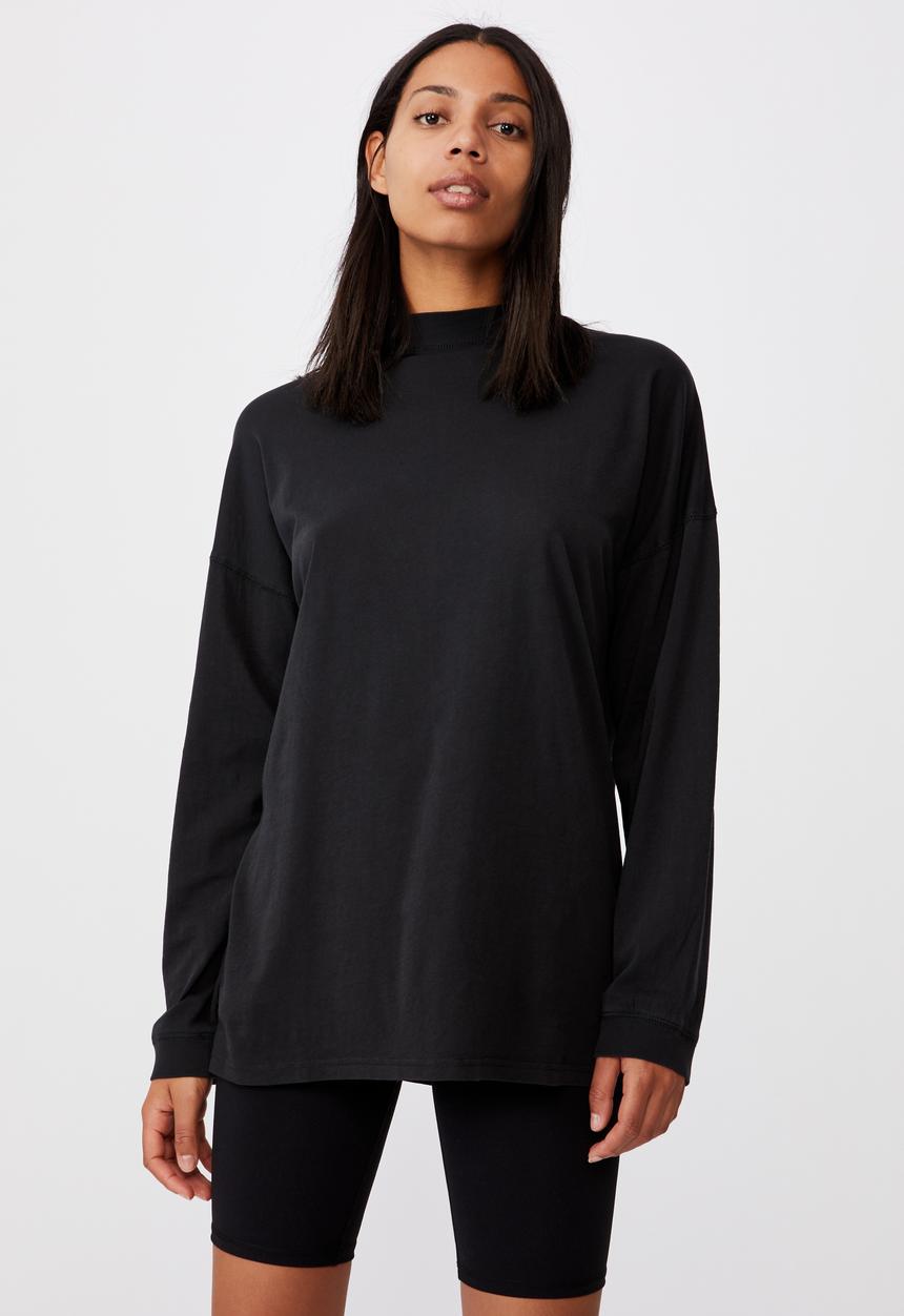 Cotton On - 90s longline drop shoulder long sleeve top - washed black
