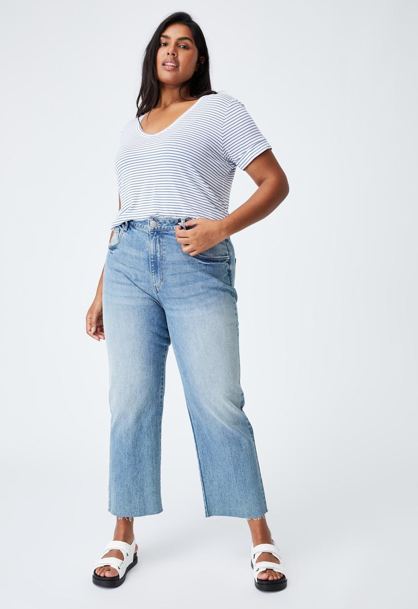 Cotton On - Curve karly short sleeve tee - josie stripe white_coastal blue