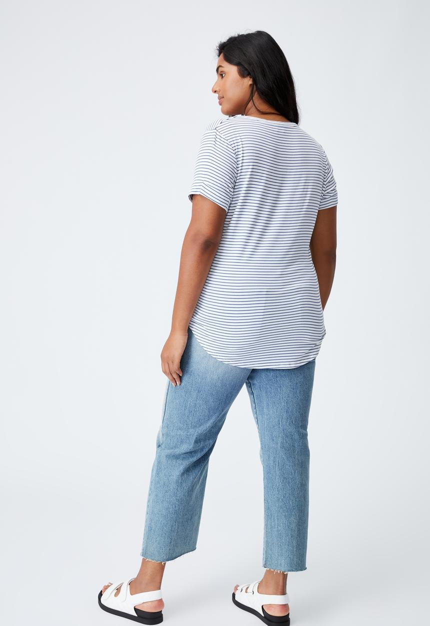 Cotton On - Curve karly short sleeve tee - josie stripe white_coastal blue
