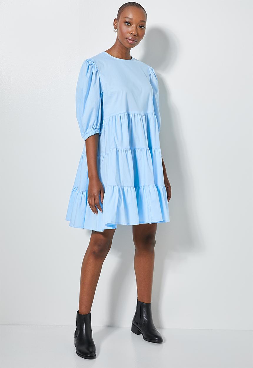 Superbalist - Poplin tiered volume mini dress - blue