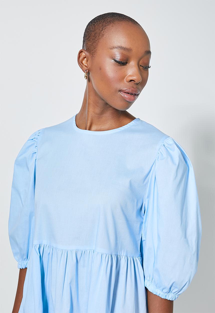 Superbalist - Poplin tiered volume mini dress - blue