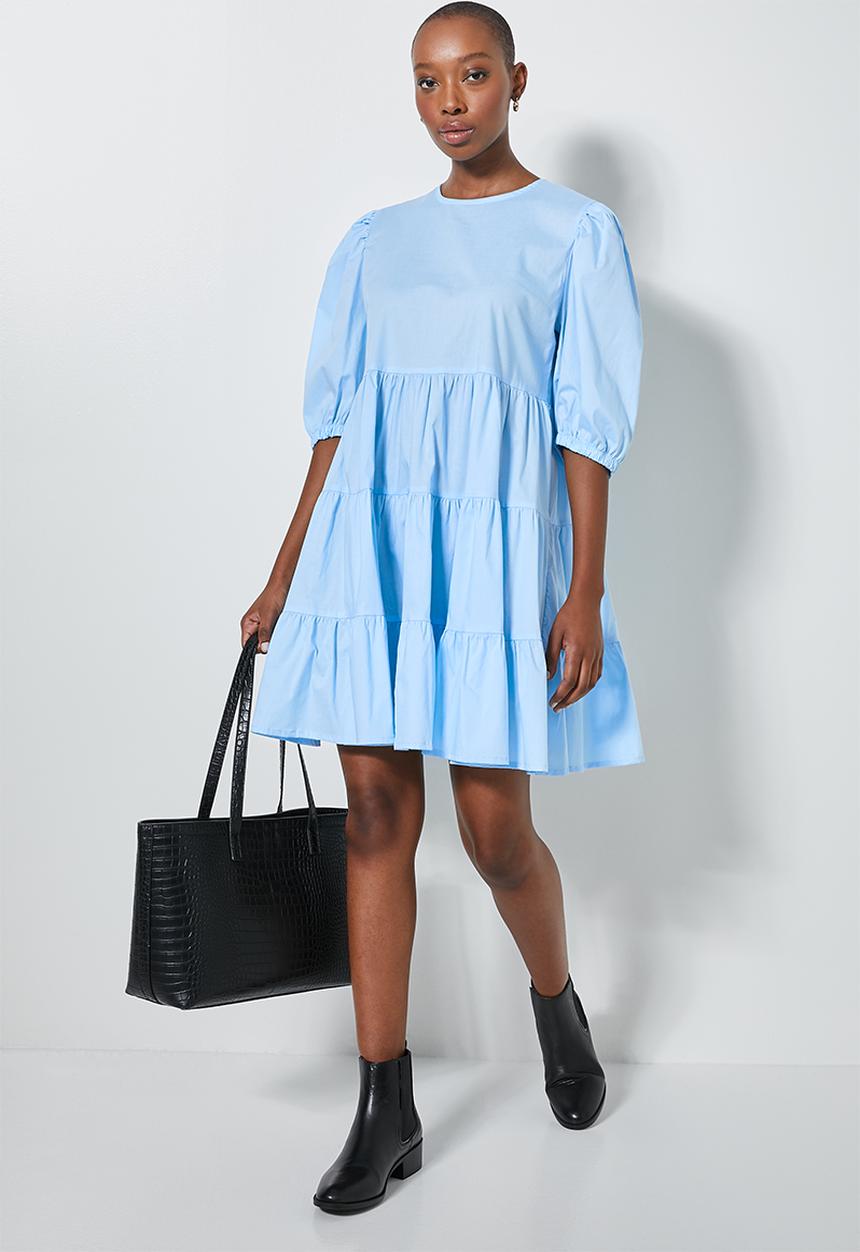 Superbalist - Poplin tiered volume mini dress - blue