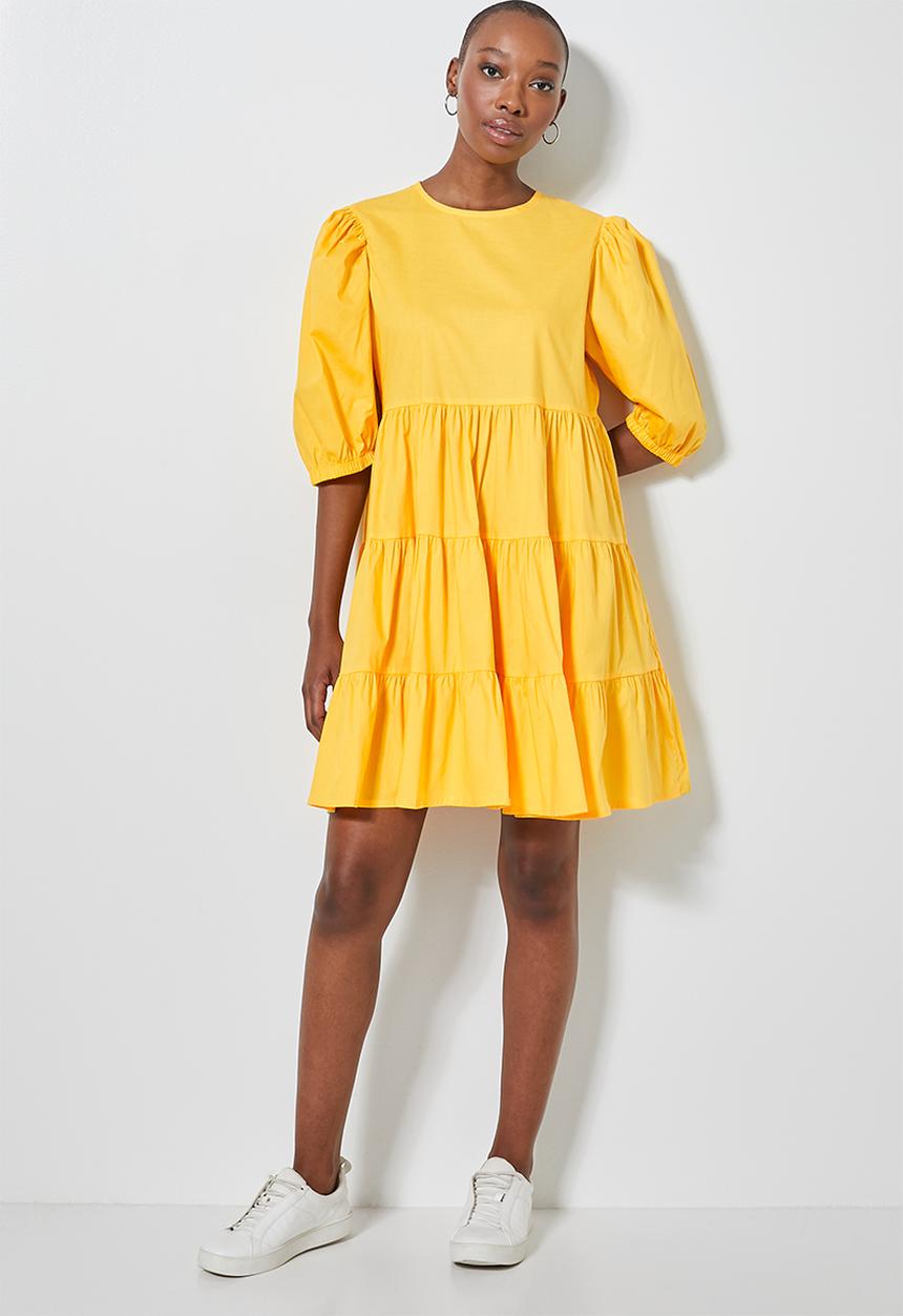Superbalist - Poplin tiered volume mini dress -  yellow
