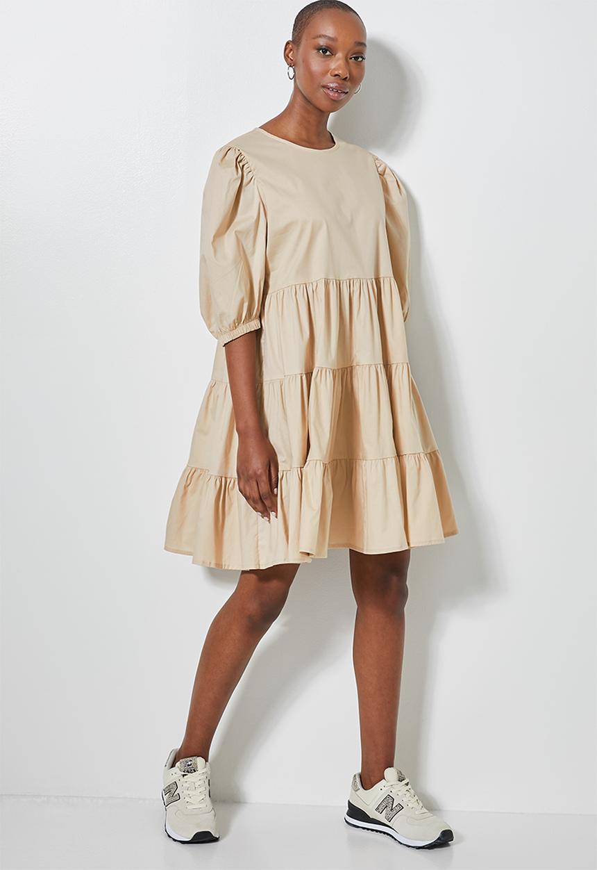 Superbalist - Poplin tiered volume mini dress -  neutral