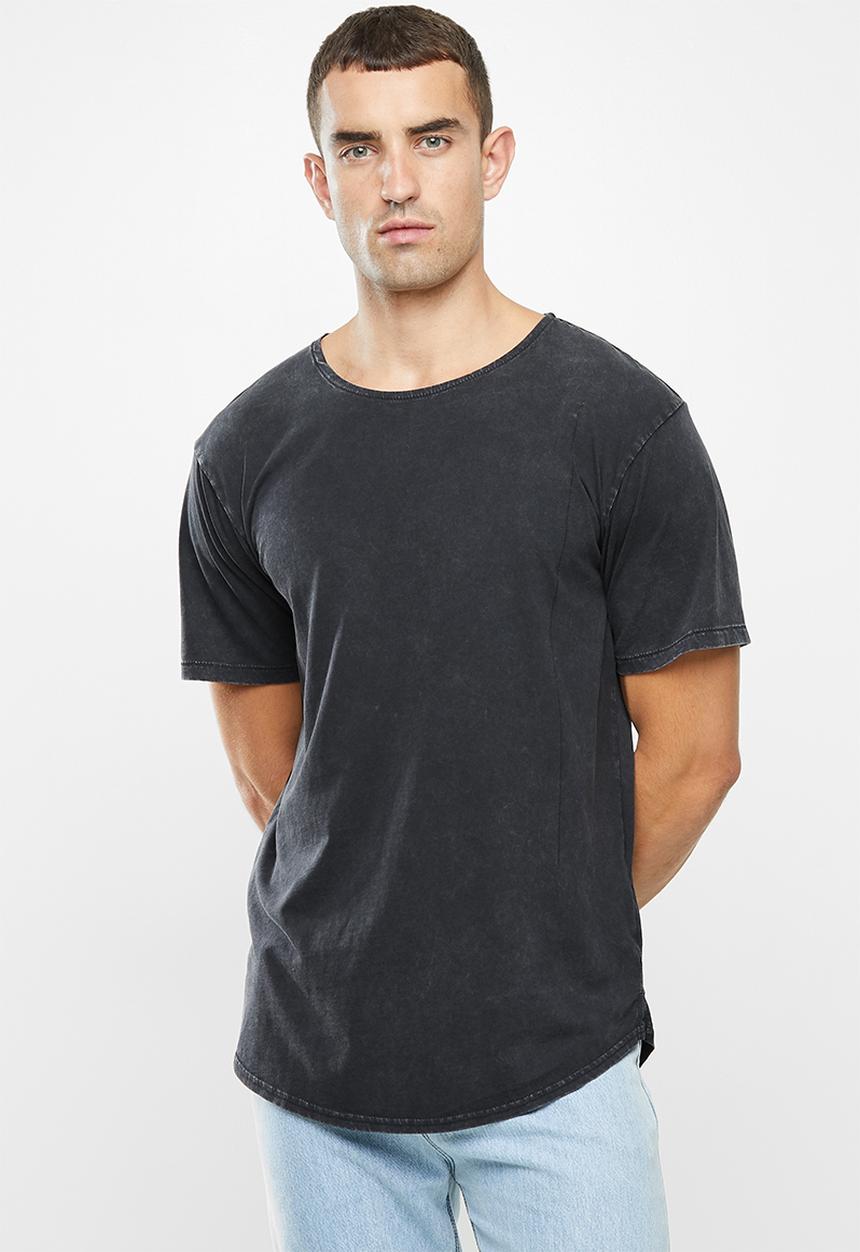 Factorie - Longline curved washed T-shirt - washed black