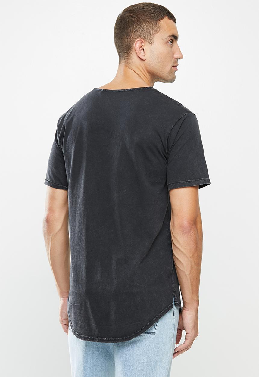 Factorie - Longline curved washed T-shirt - washed black