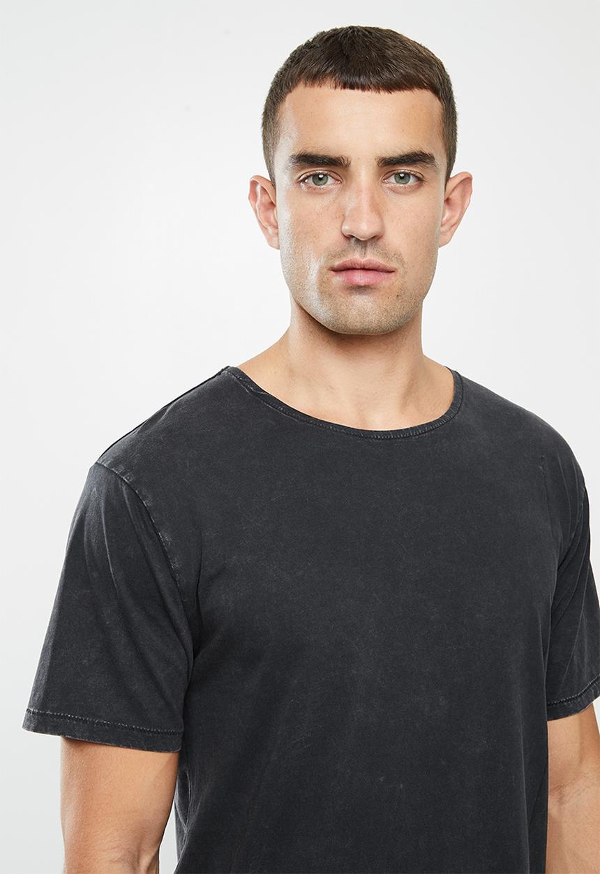 Factorie - Longline curved washed T-shirt - washed black