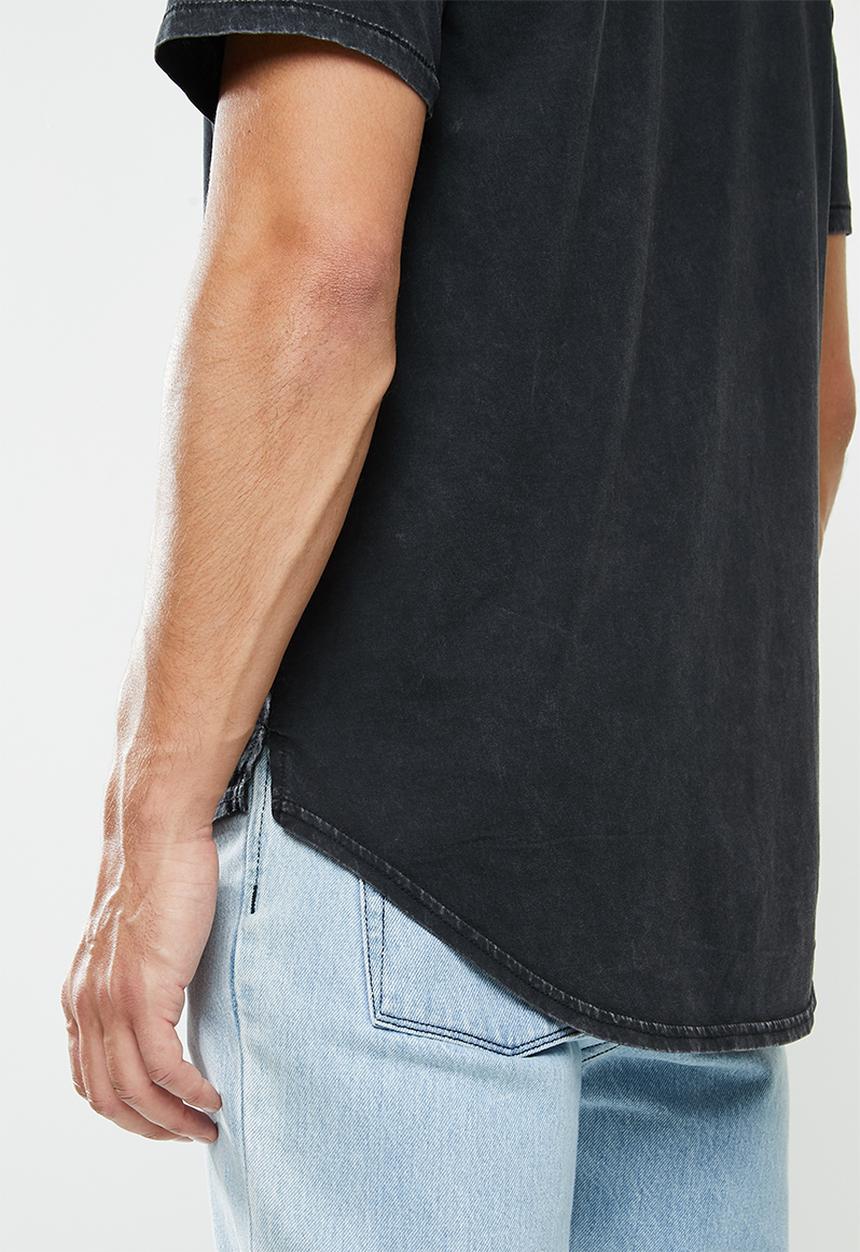 Factorie - Longline curved washed T-shirt - washed black