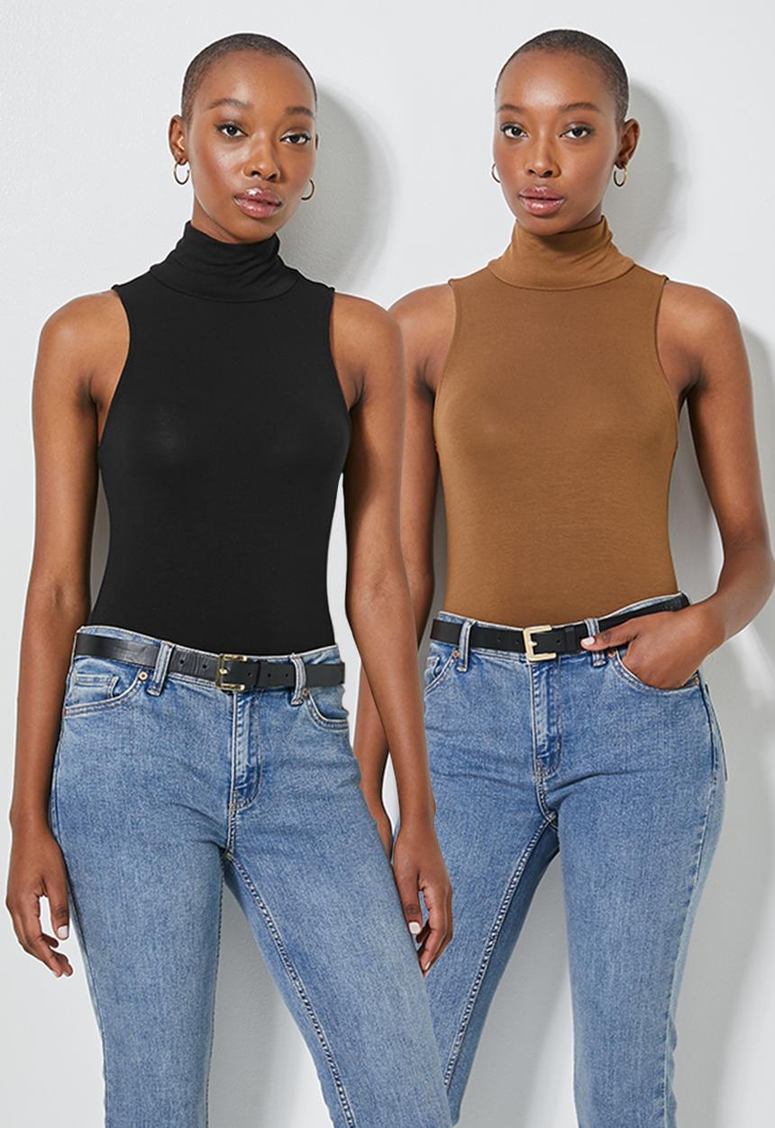 Superbalist - 2 pack viscose turtleneck bodysuit - black & brown