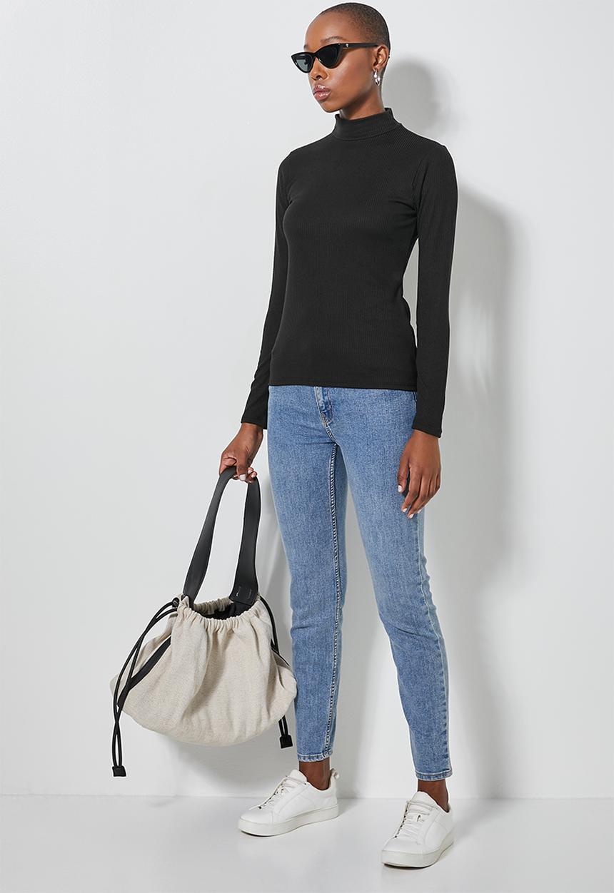Superbalist - 2 pack wide rib funnel neck tops - black & white