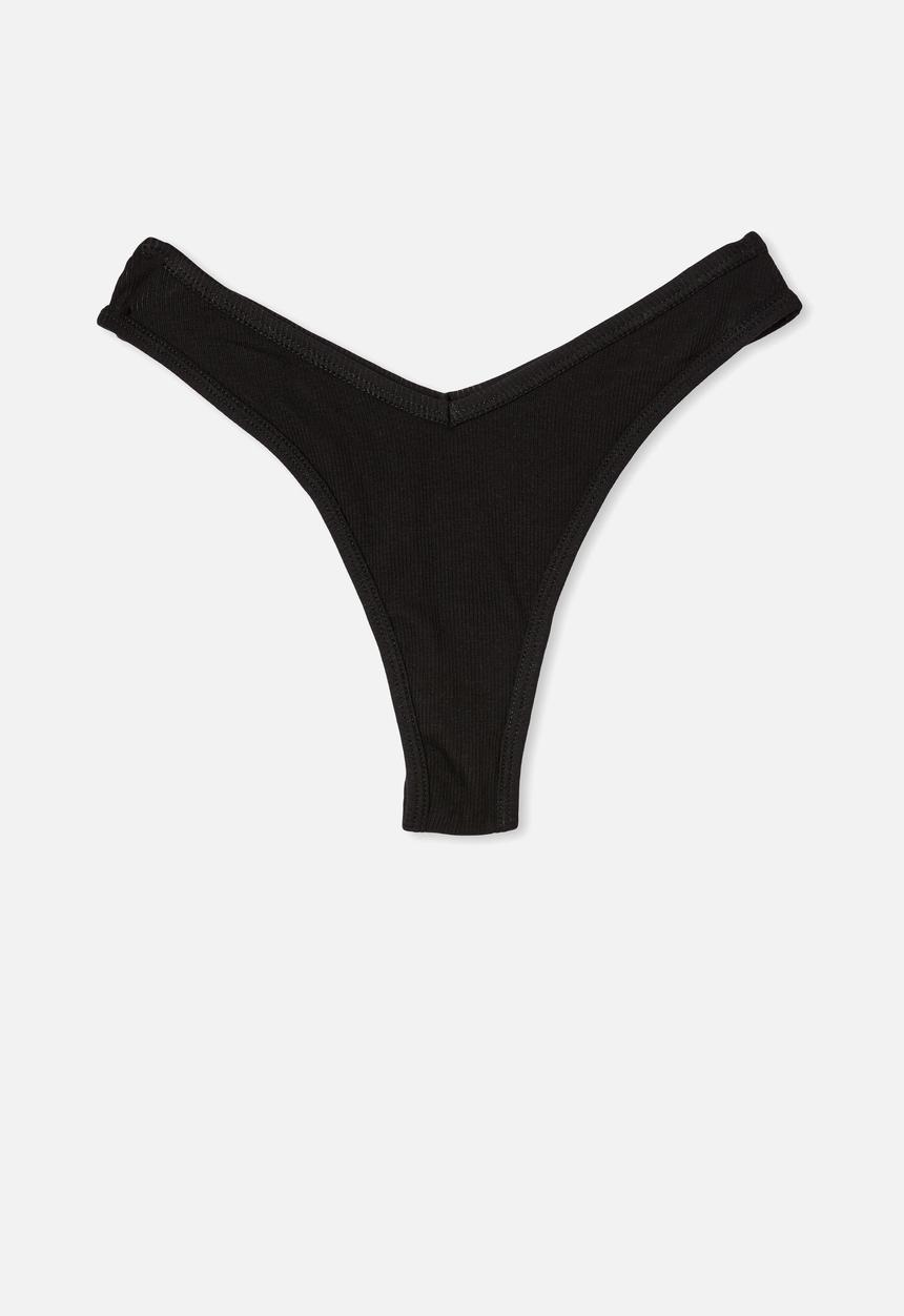 Cotton On - Cotton high cut g-string - black