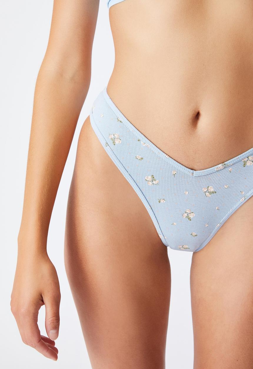 Cotton On - Cotton high cut g-string - blue