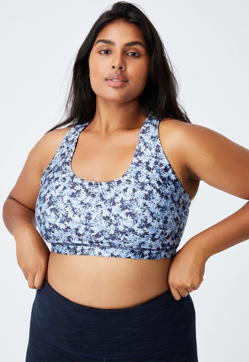 Cotton On - Curve strappy sports crop - summer bloom navy