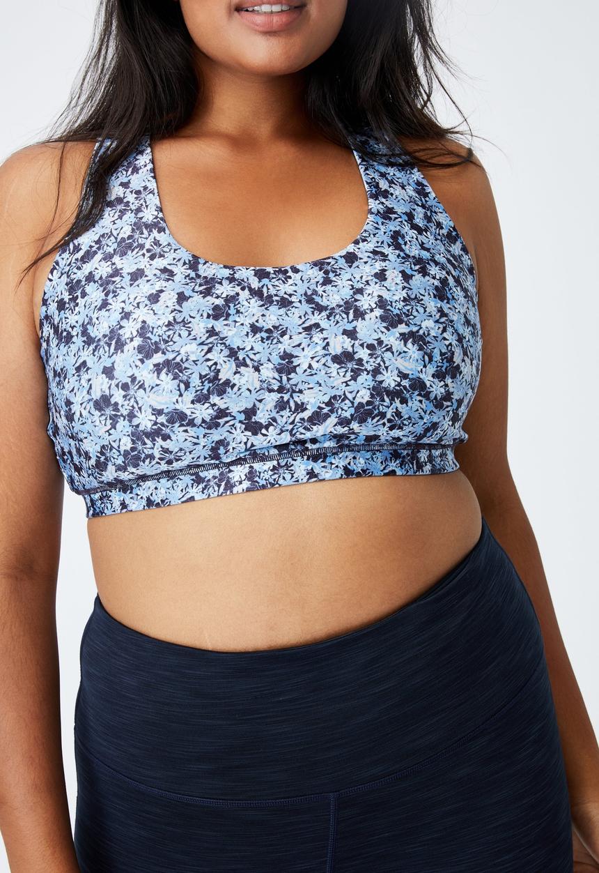 Cotton On - Curve strappy sports crop - summer bloom navy