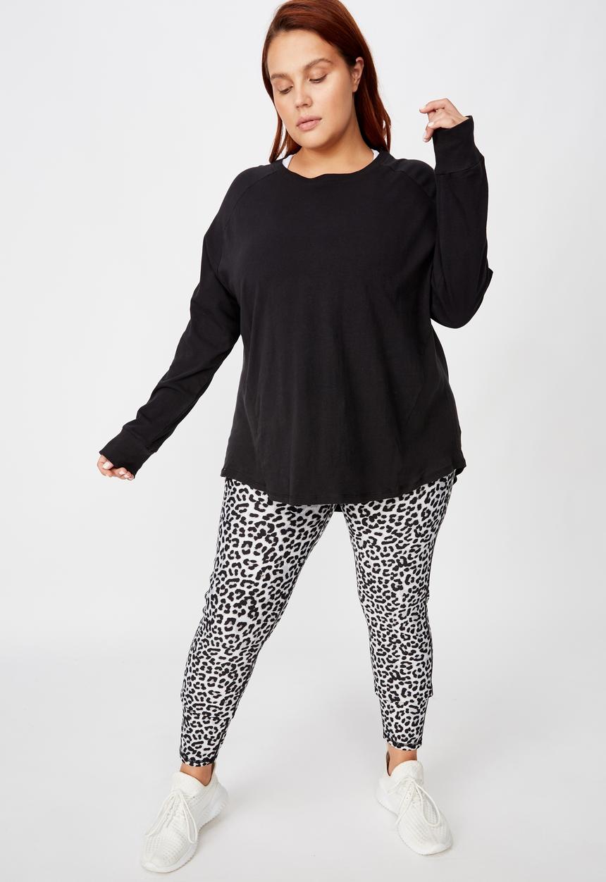 Cotton On - Curve active rib long sleeve top - black