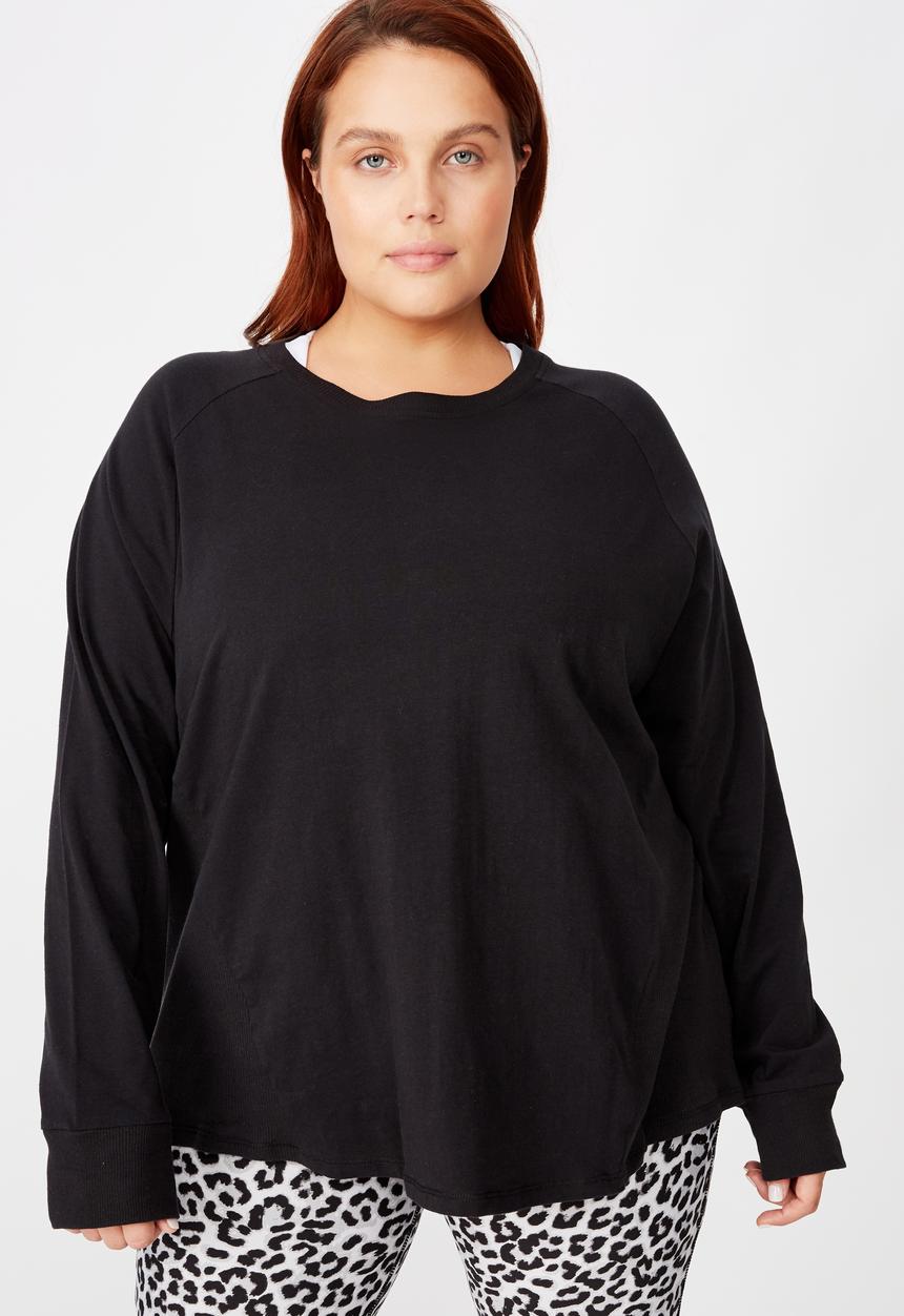 Cotton On - Curve active rib long sleeve top - black