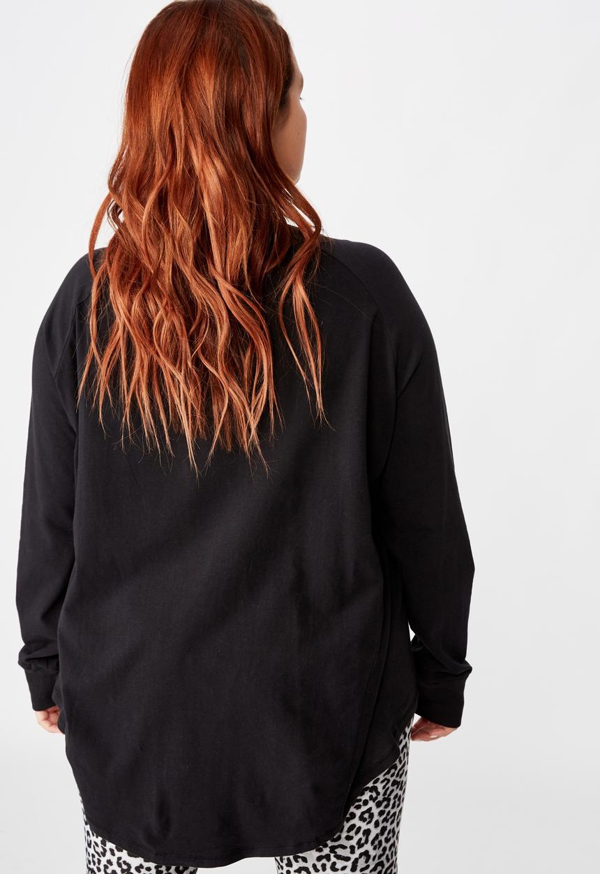Cotton On - Curve active rib long sleeve top - black