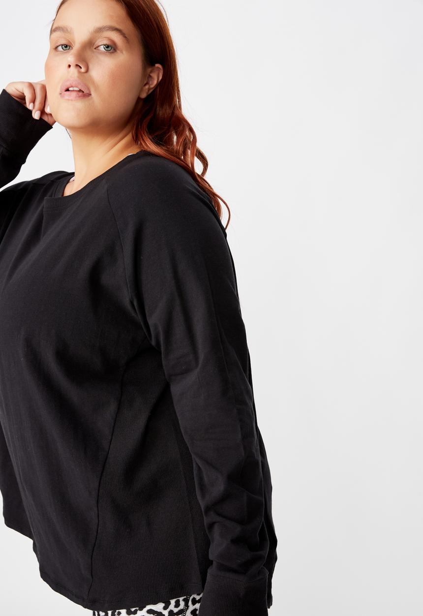 Cotton On - Curve active rib long sleeve top - black