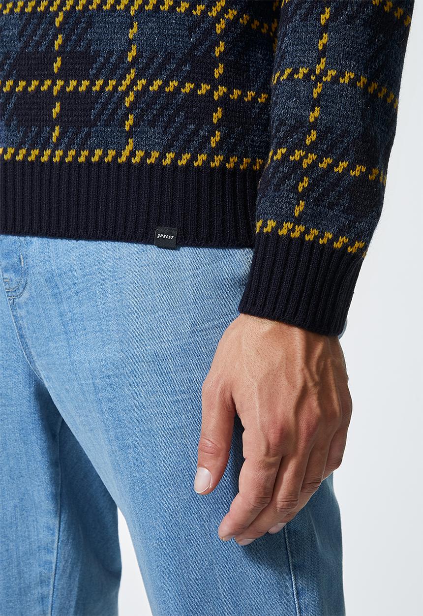 Superbalist - Check pattern crew knit - navy & mustard