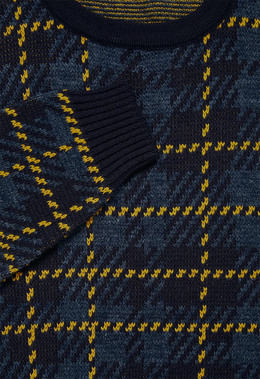 Superbalist - Check pattern crew knit - navy & mustard