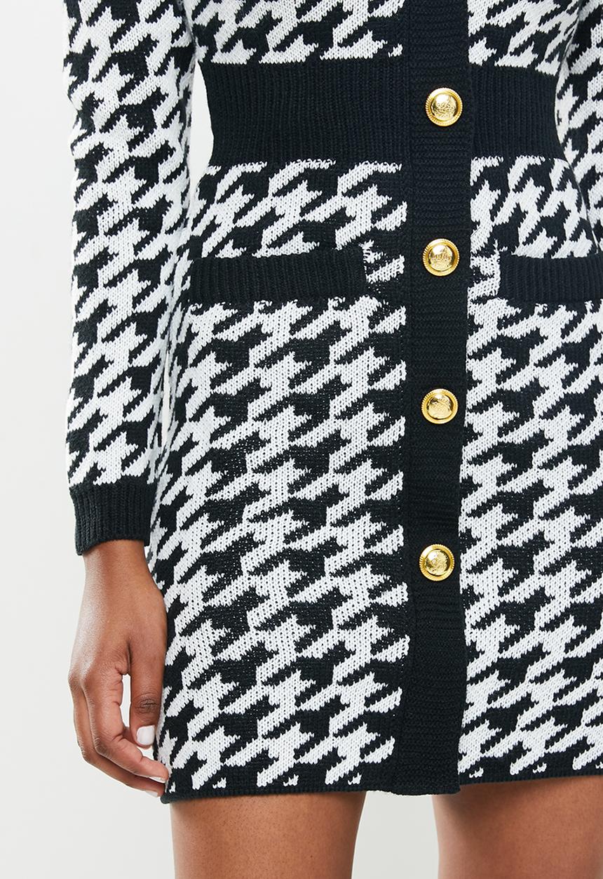 Missguided - Houndstooth button front mini dress - black