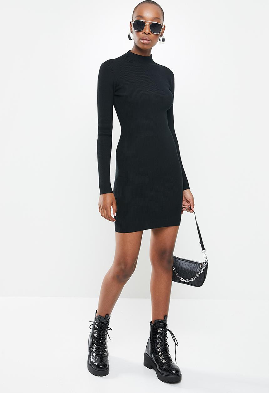 Missguided - High neck ribbed mini dress - black