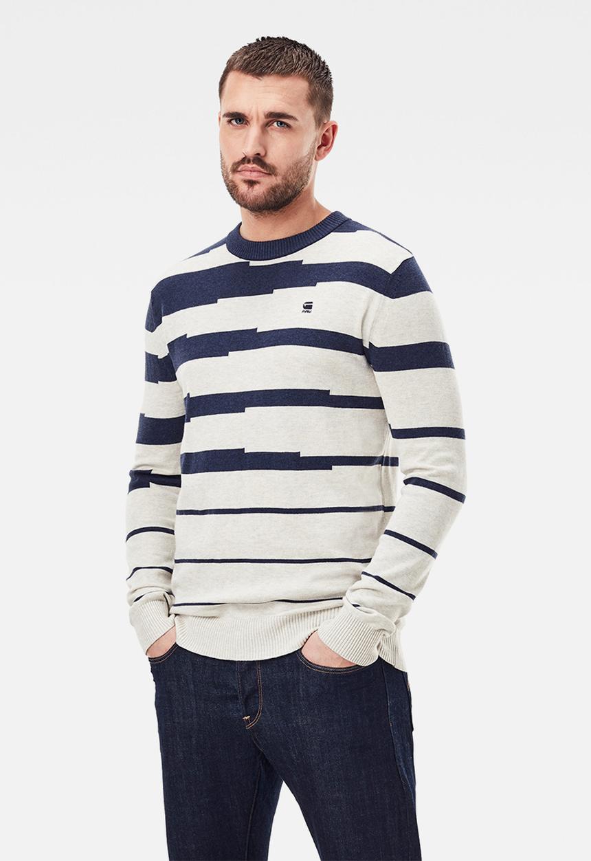 G-STAR - Broken stripe r knit - sartho blue htr/whitebait htr stripe