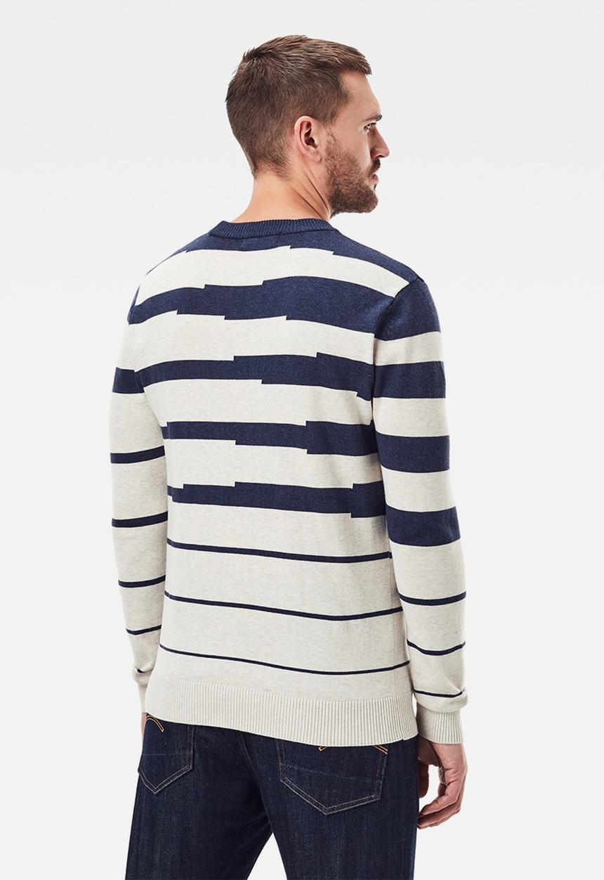 G-STAR - Broken stripe r knit - sartho blue htr/whitebait htr stripe