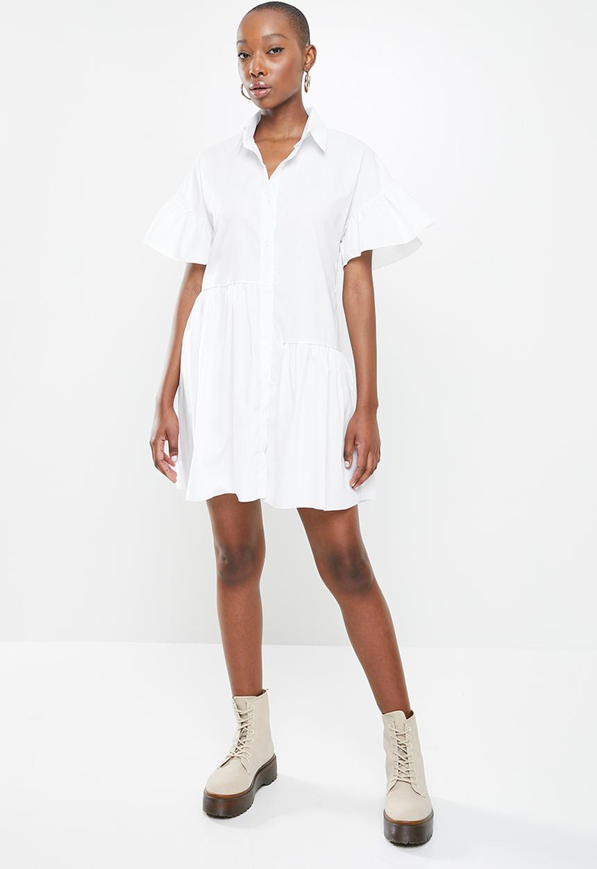 Missguided - Asym tiered shirt smock dress - white