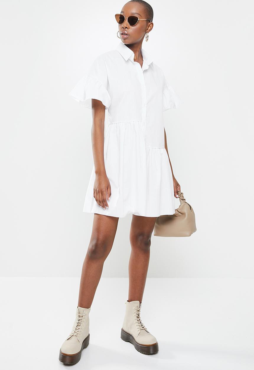 Missguided - Asym tiered shirt smock dress - white