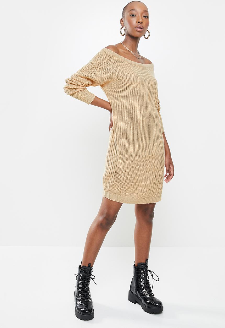 Missguided - Ayvan off shoulder jumper dress - sand