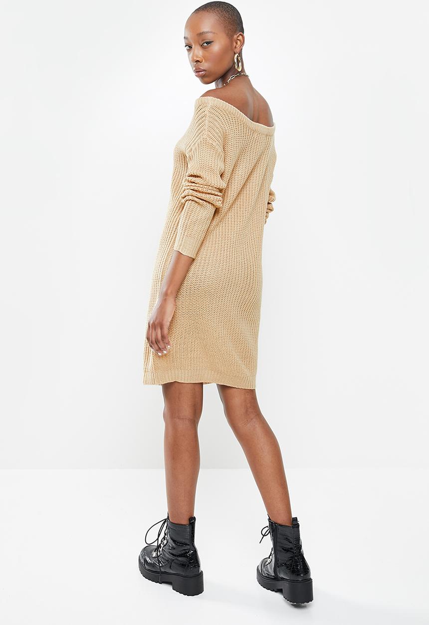 Missguided - Ayvan off shoulder jumper dress - sand