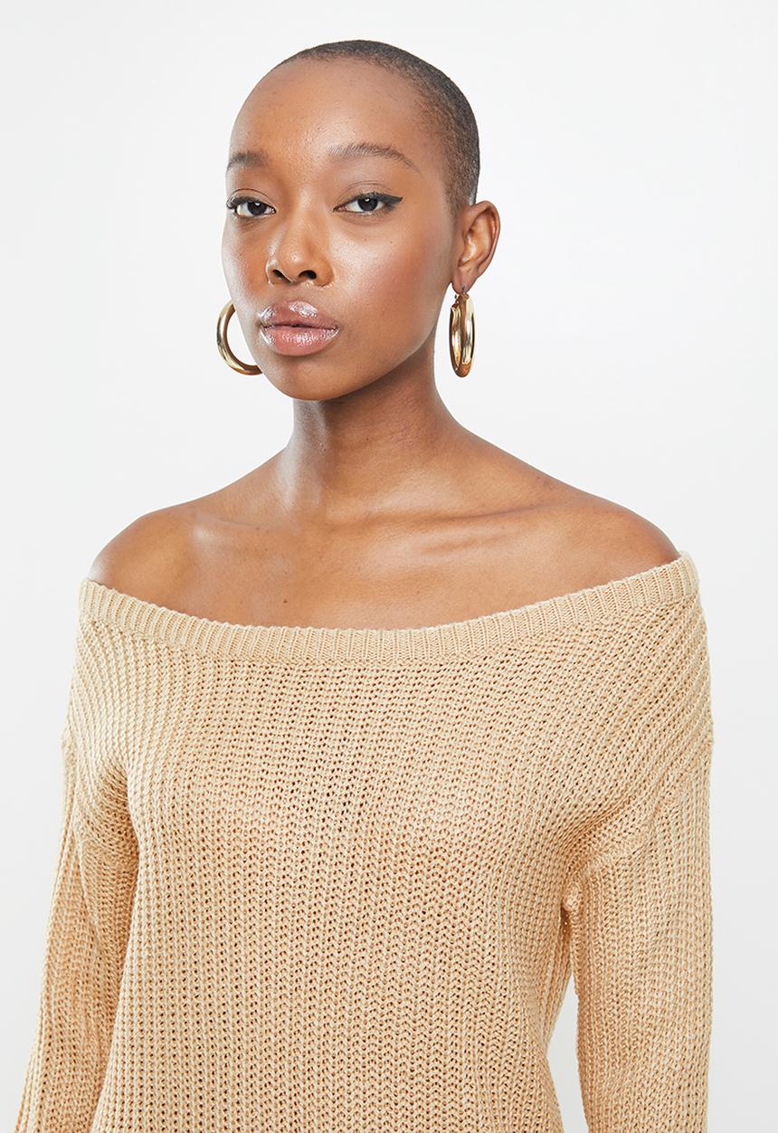 Missguided - Ayvan off shoulder jumper dress - sand