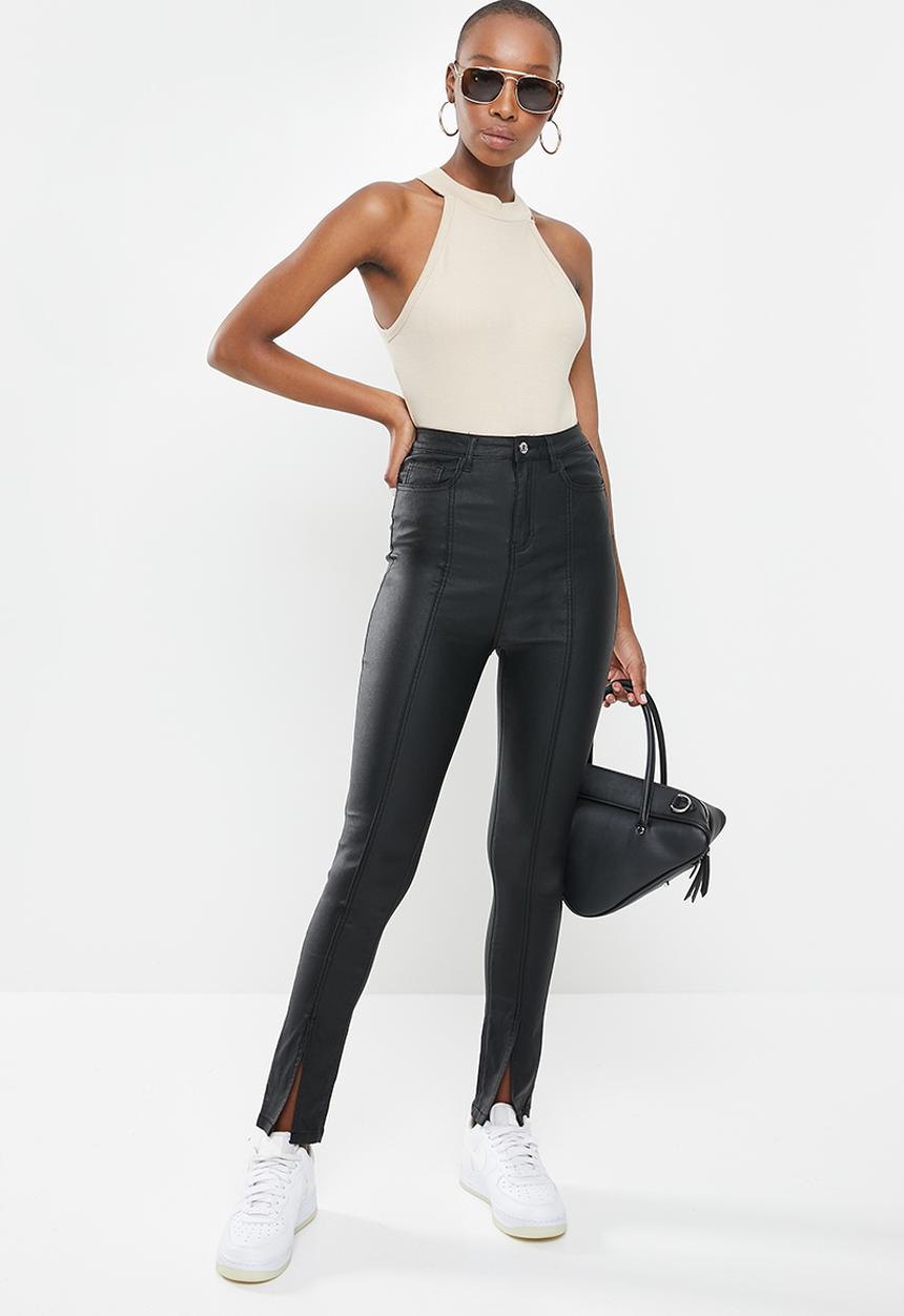 Missguided - Split front coated sinner skinny jean - black