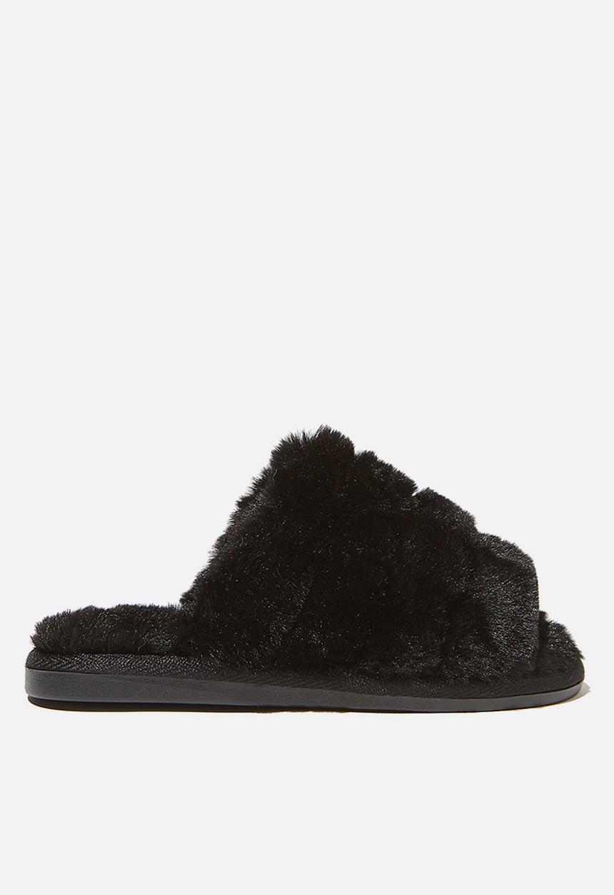 Cotton On - Fluffy slide slipper - black