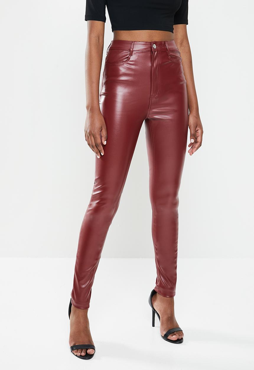 Missguided - Faux leather trouser - burgundy 
