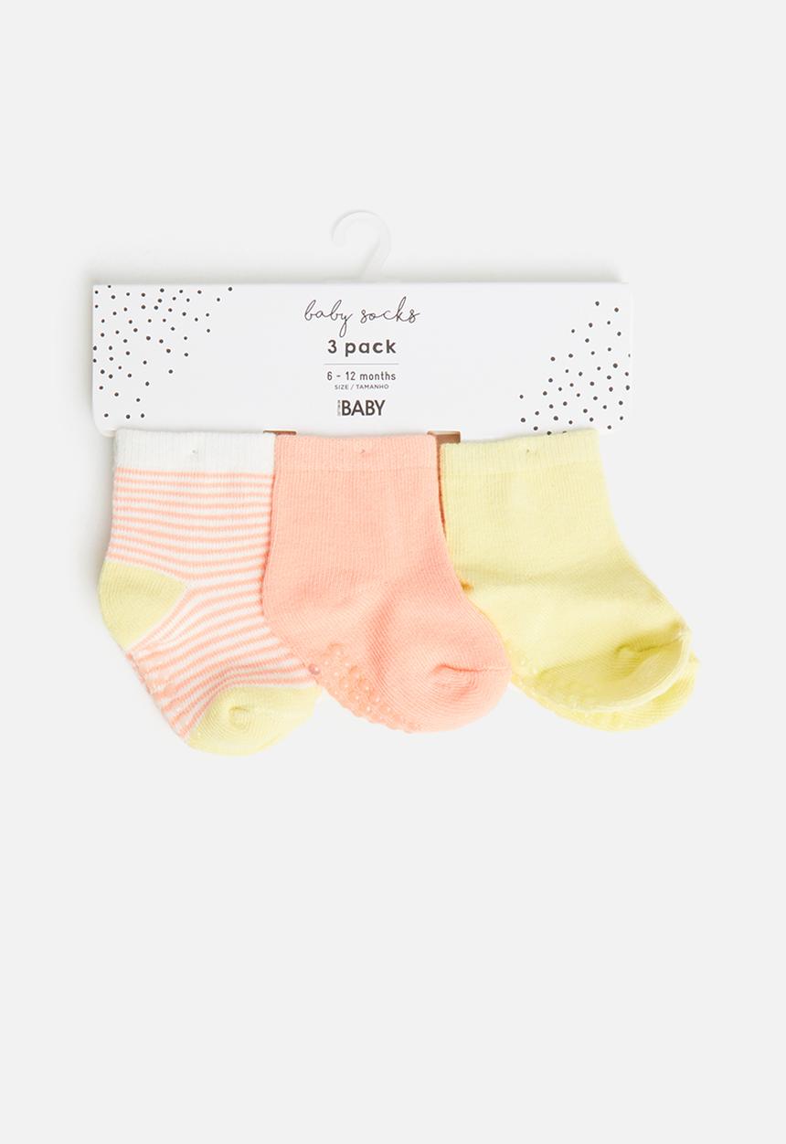 Cotton On - 3 pack baby socks - musk melon/lemon pop stripe