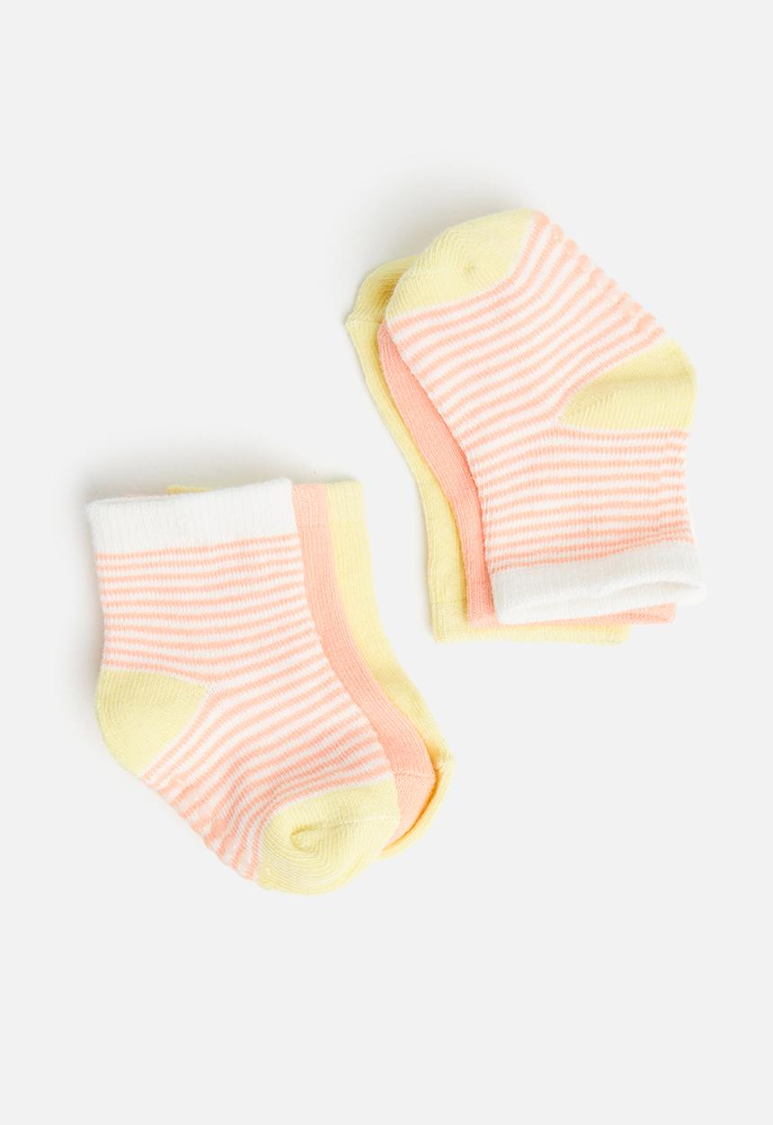 Cotton On - 3 pack baby socks - musk melon/lemon pop stripe