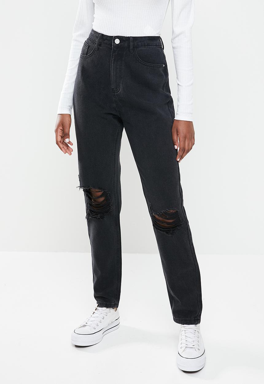 Missguided - Busted knee mom jean - black
