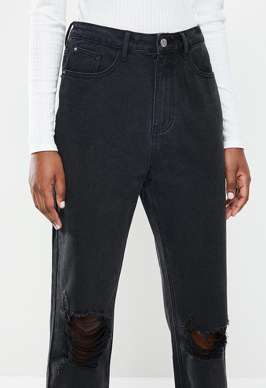 Missguided - Busted knee mom jean - black