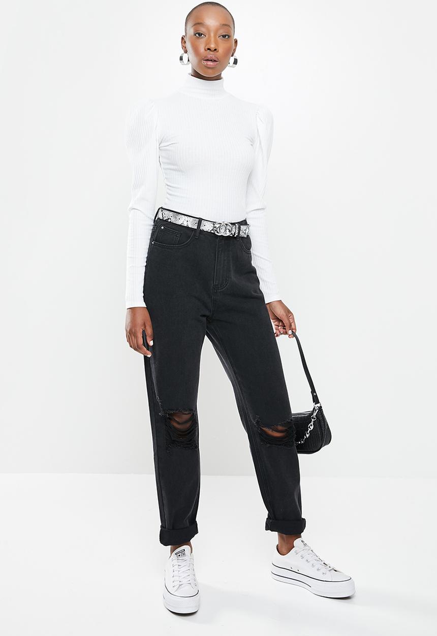 Missguided - Busted knee mom jean - black