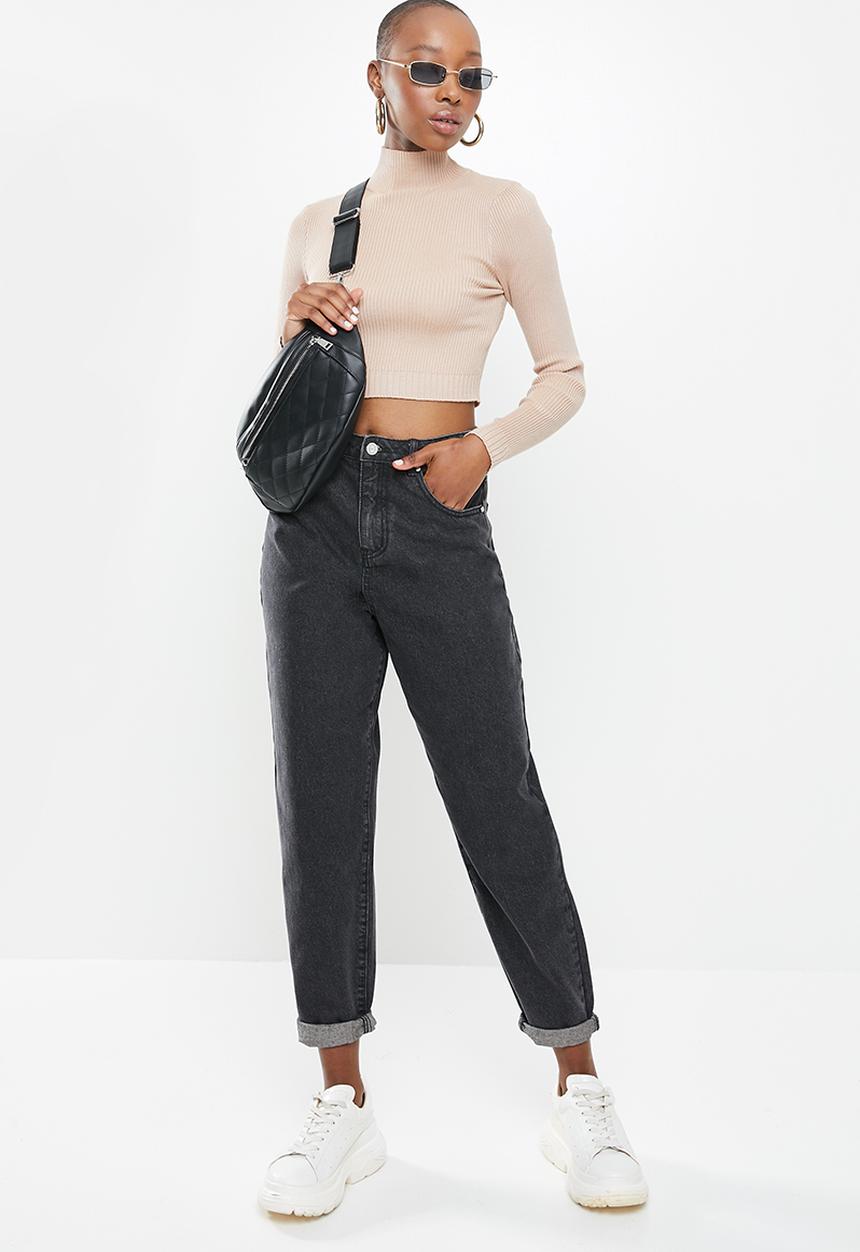 Missguided - Super wide leg tapered jean - black