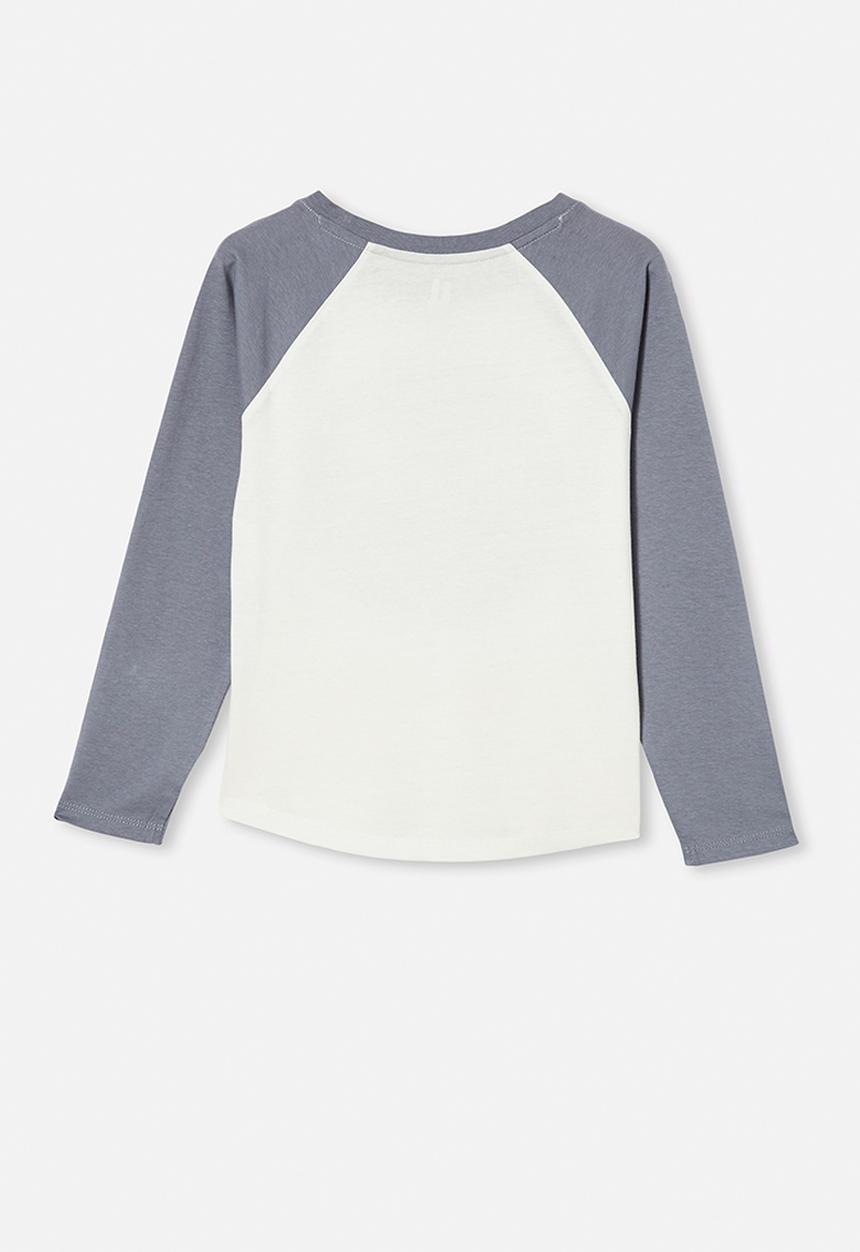Cotton On - Tom long sleeve raglan tee - white & grey 