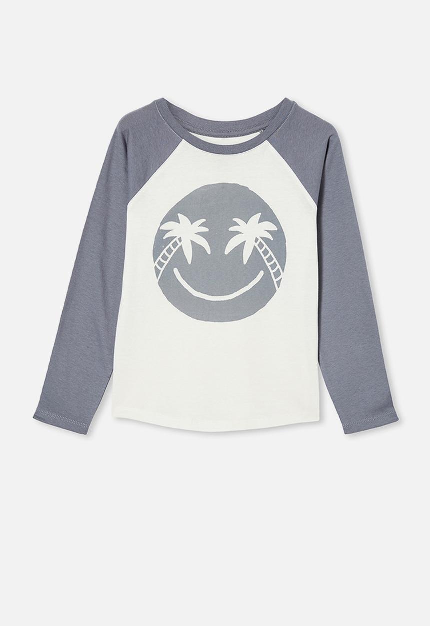 Cotton On - Tom long sleeve raglan tee - white & grey 