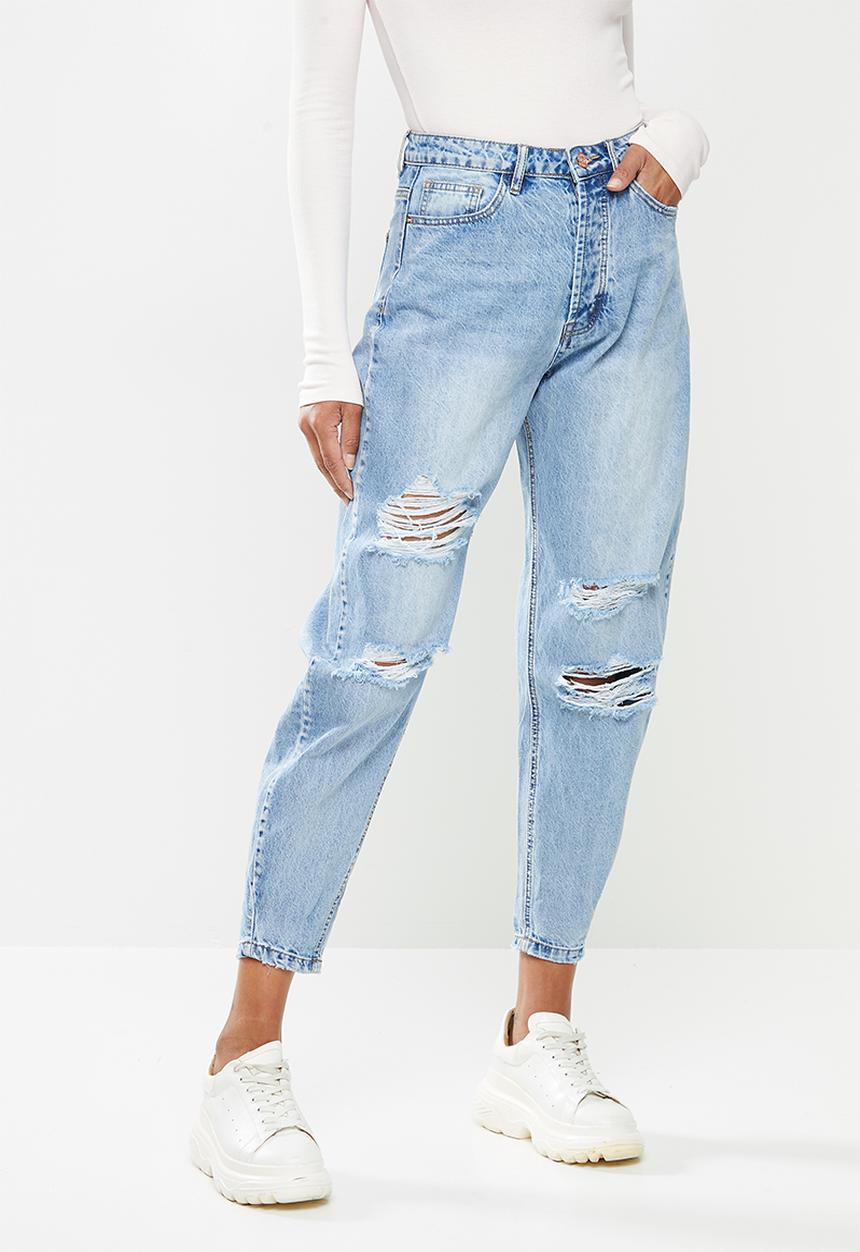 Missguided - Distressed tapered leg jean - blue