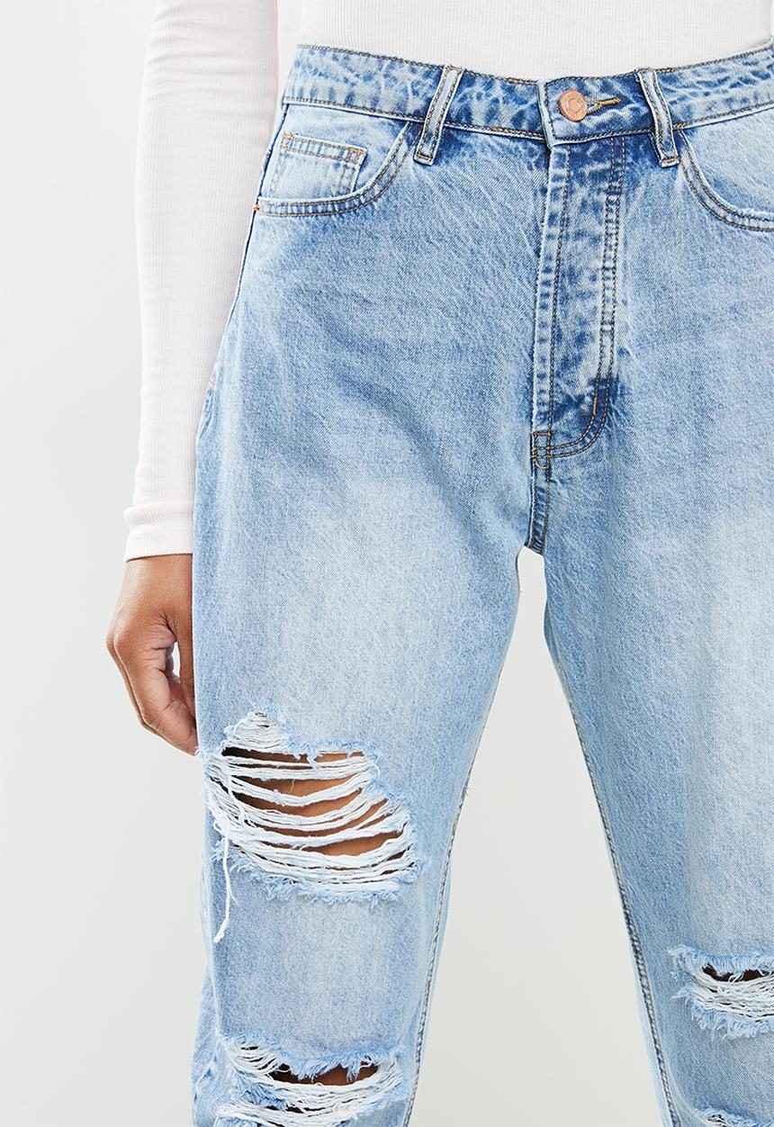 Missguided - Distressed tapered leg jean - blue