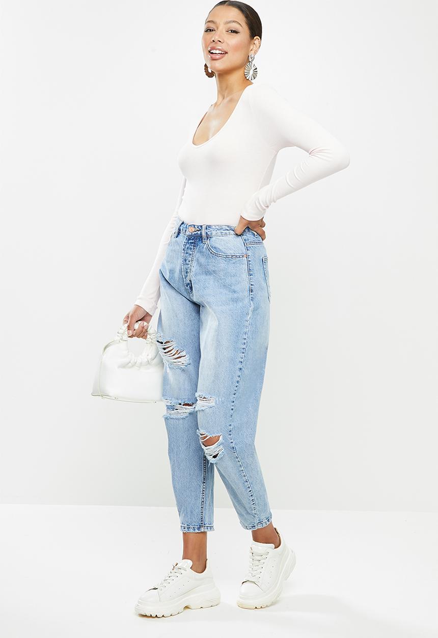 Missguided - Distressed tapered leg jean - blue