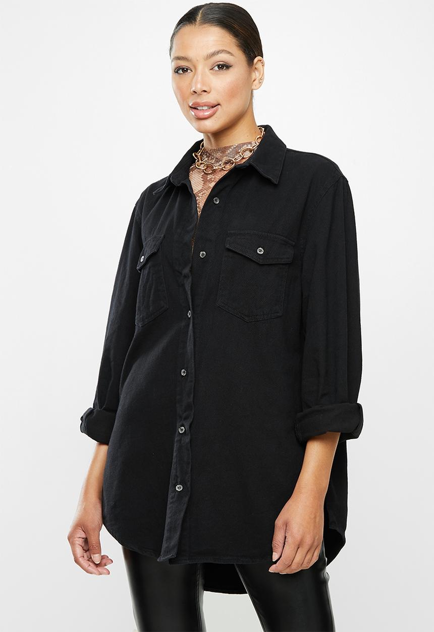Missguided - Boyfriend fit oversized denim shirt - black