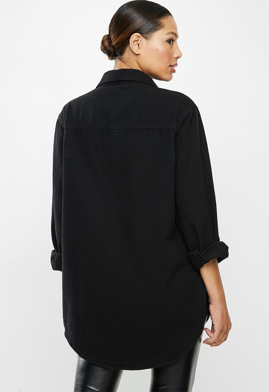 Missguided - Boyfriend fit oversized denim shirt - black
